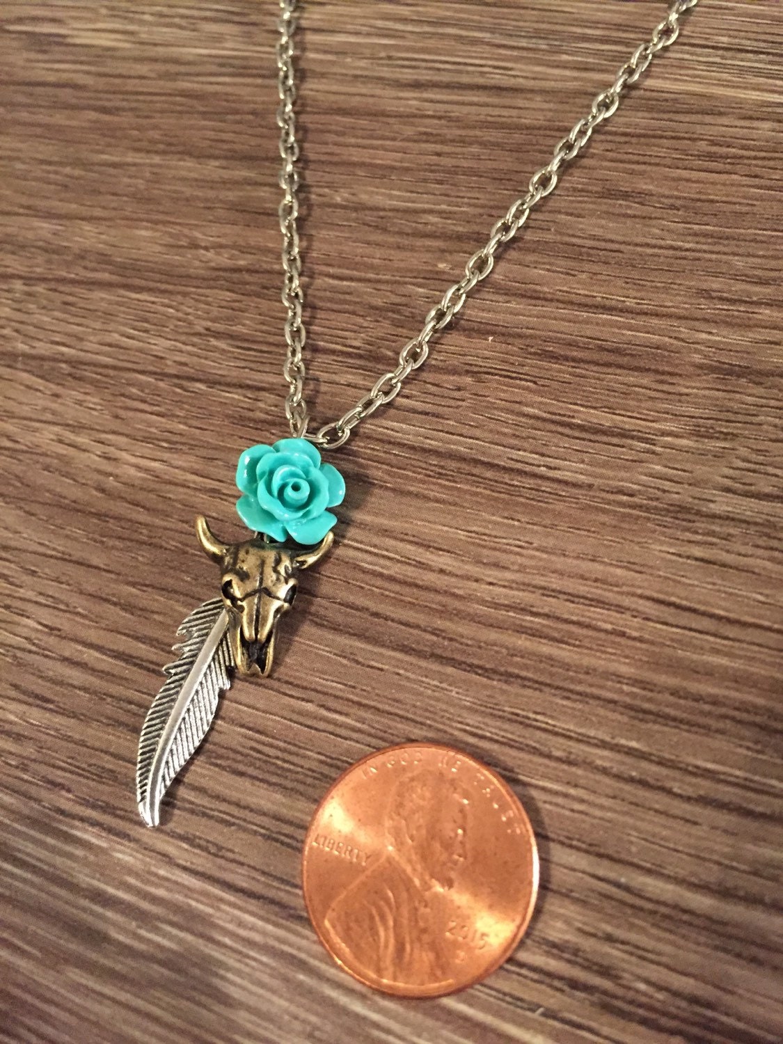 Cow Skull Necklace Cow Head Necklace Turquoise Rose Cow Skull Etsy