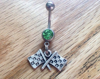 Racing Checkered Flag Belly Ring Double Flag Race Car Belly Ring Racing Naval Country Belly Ring Racecar Checkered Flag Belly Ring