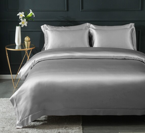 Pure Silk Duvet Cover In Smoky Grey Color 22 Momme Etsy