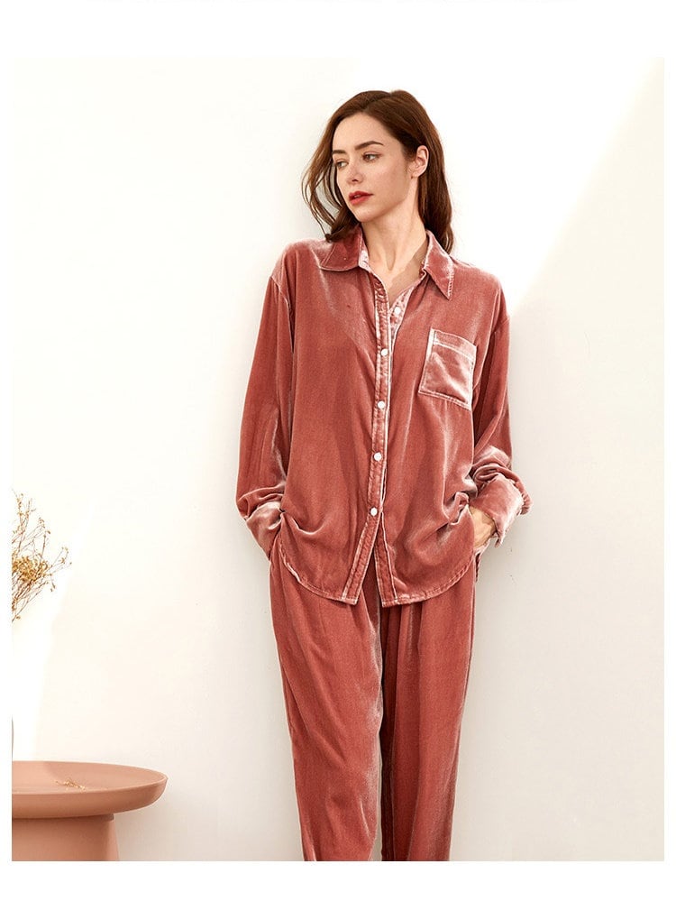 Luxurious Silk Sleepwear/lounge Wear Cozy Homewear/stylish Autumn/winter  Silk Velvet Pajamas Set/chic Pajamas/100% Silk Velvet - Etsy