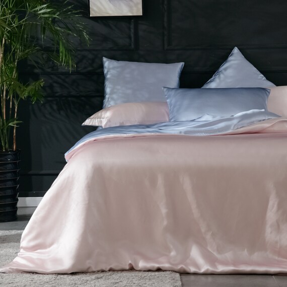 Pure Silk Duvet Cover In Sky Blue And Anna Pink 22mm Smooth Etsy