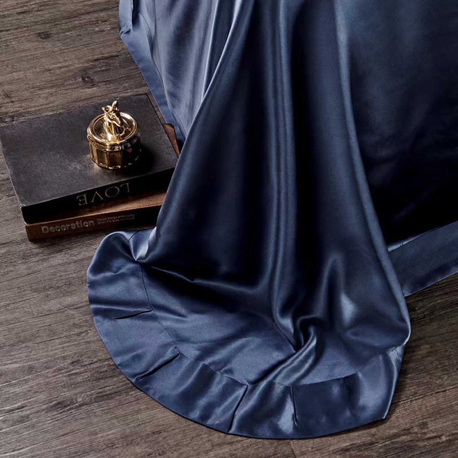 Handmade Duvet Cover with Trims in Navy Blue 100 Pure 6A Etsy