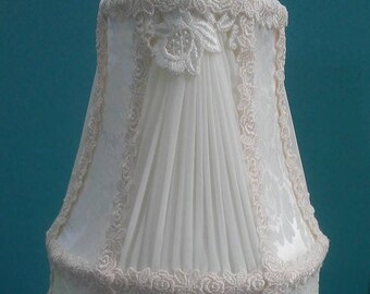 Lampshade Elegant Victorian in ivory with brocade and pleating and flower trim