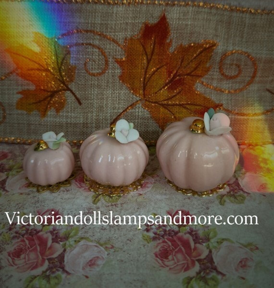 Set Of 3 Porcelain Mini Pumpkins