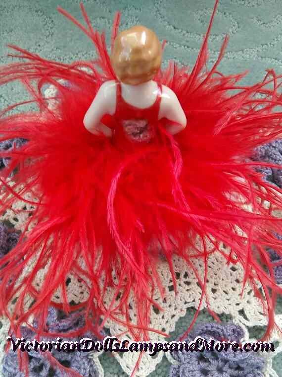 Powder Puff Porcelain Doll With Candy Apple Red OSTRICH FEATHER Boa Etsy