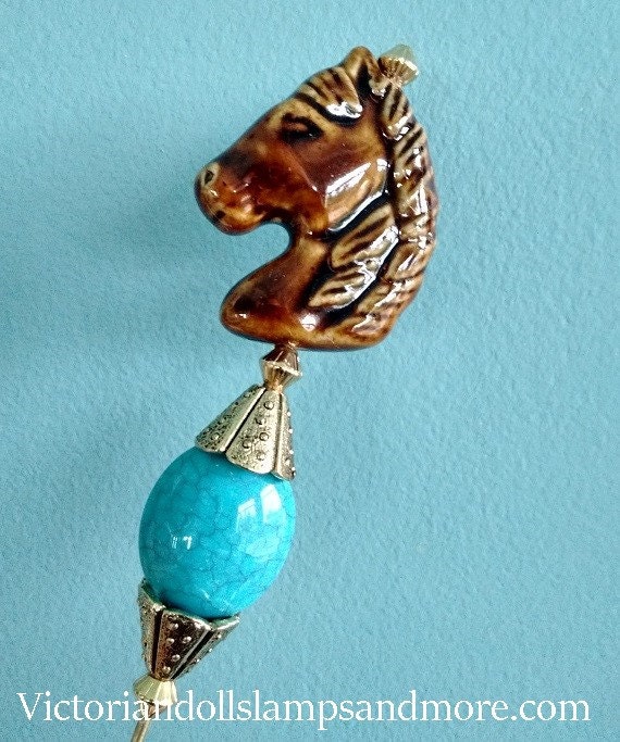 Hat Pin 9 Inch Gold Like With Horse Porcelain Bead and Etsy