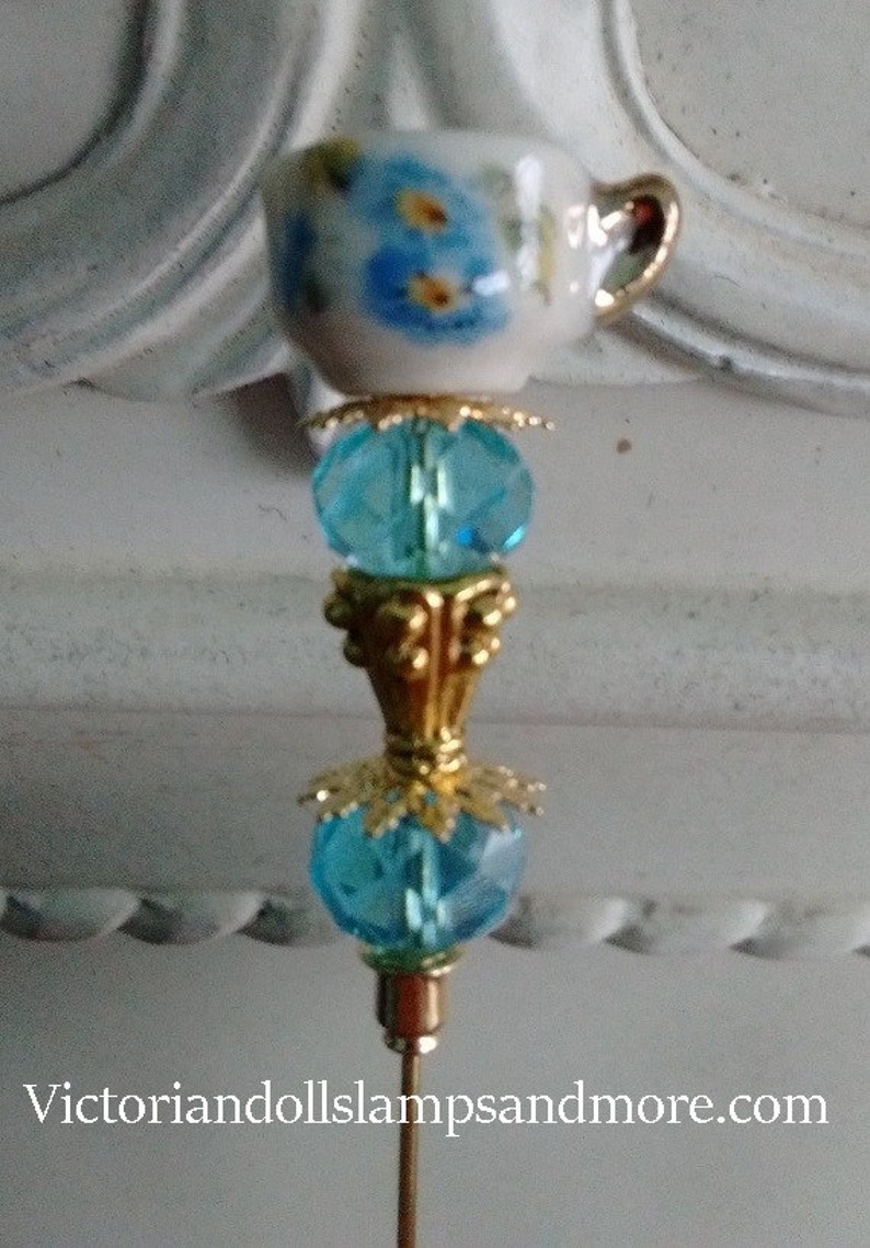 Tea Cup Hat Pin Porcelain or Lapel Pin 3 Inches Gold Like With Etsy
