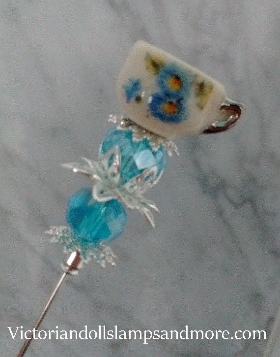 Tea Cup Hat Pin porcelain or lapel pin 3 inches silver like Etsy