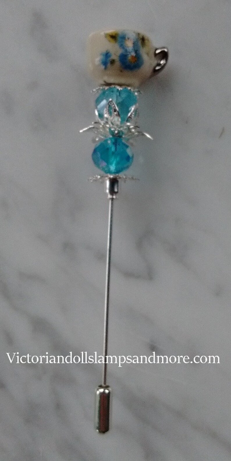 Tea Cup Hat Pin porcelain or lapel pin 3 inches silver like Etsy