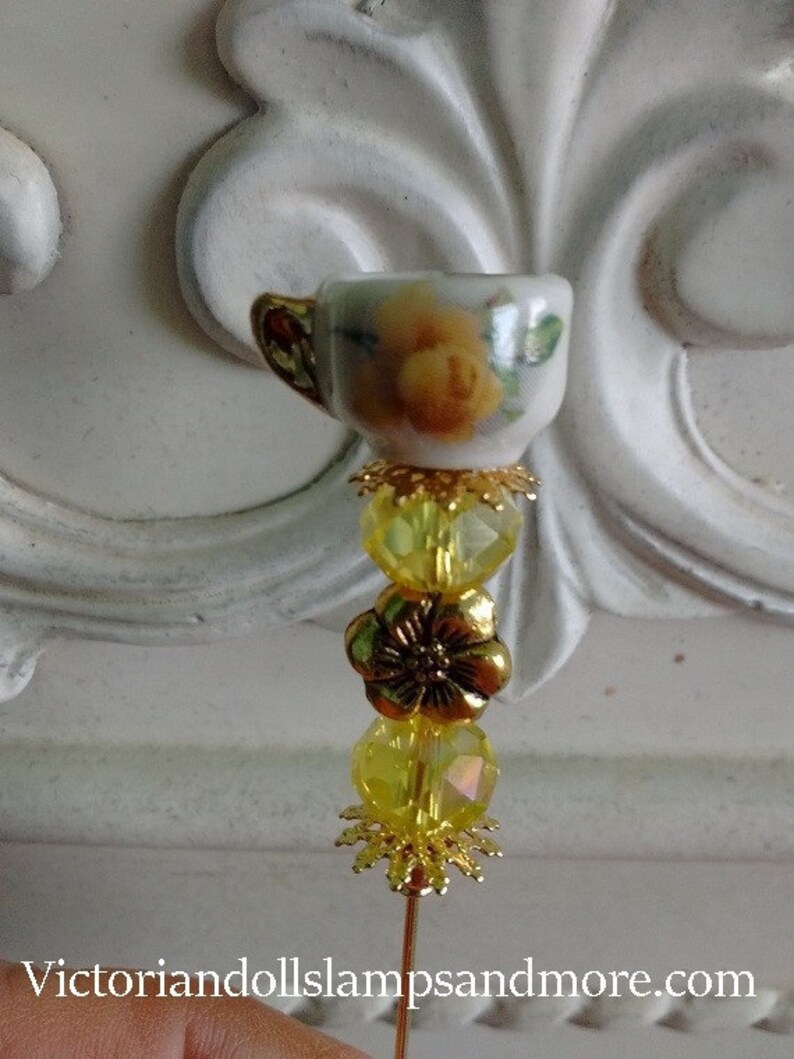 Tea Cup Hat Pin porcelain or lapel pin 3 inches gold like with Etsy