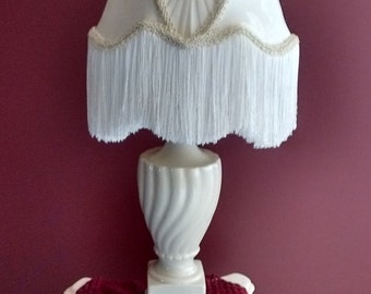 victorian ivory lampshade brocade fabric with 2 chiffon rosettes and ivory vintage lamp base included