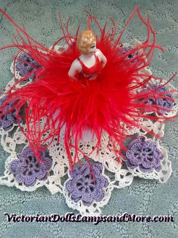 Powder Puff Porcelain Doll With Candy Apple Red OSTRICH FEATHER Boa Etsy
