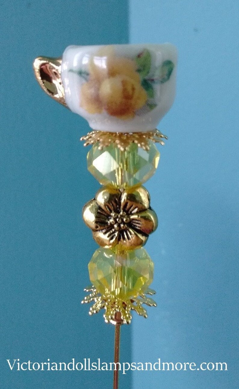 Tea Cup Hat Pin porcelain or lapel pin 3 inches gold like with Etsy