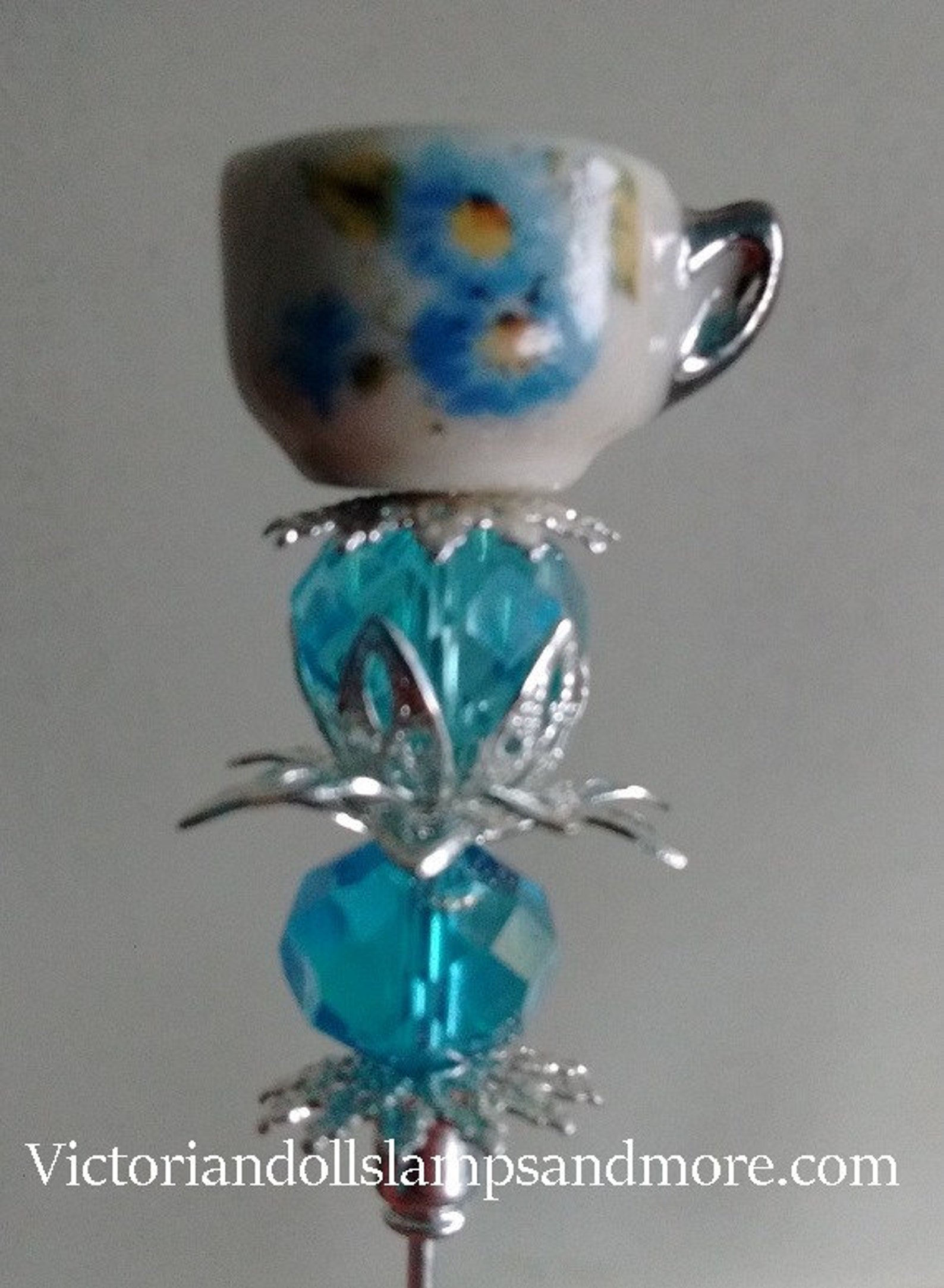 Tea Cup Hat Pin Porcelain or Lapel Pin 3 Inches Silver Like With Blue Flowers on Tea Cup Etsy