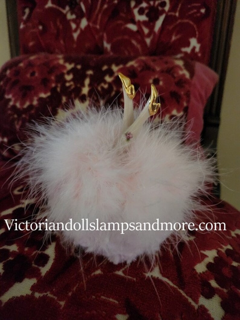 Powder Puff Pink With Porcelain Legs With Pink Rose Decal Gold Shoes