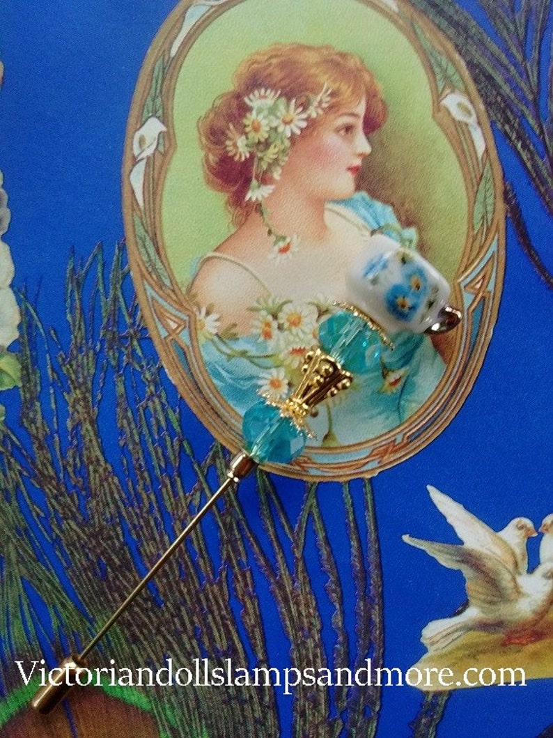 Tea Cup Hat Pin Porcelain or Lapel Pin 3 Inches Gold Like With Etsy