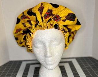 Yellow Coiffed Crown Satin Bonnet