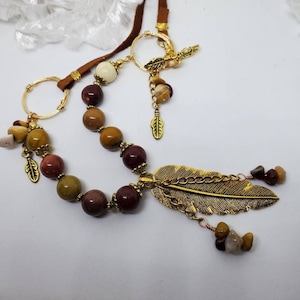 Handmade Moukite necklaces, Antique brass feather or Hand carved Moukite feather