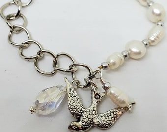 Freshwater Pearl Charm Bracelet, Half Chain, Toggle Clasp