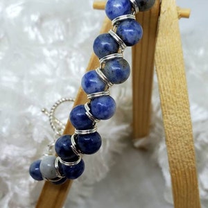 Sodalite gemstone beads and silver Goddess Bracelet