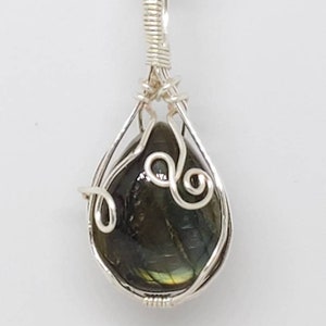 Teardrop shaped Labradorite stone  wrapped with silver wire