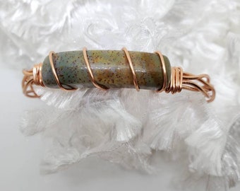 Fancy Jasper stone and Copper or Silver Wire wrapped Cuff Bracelet