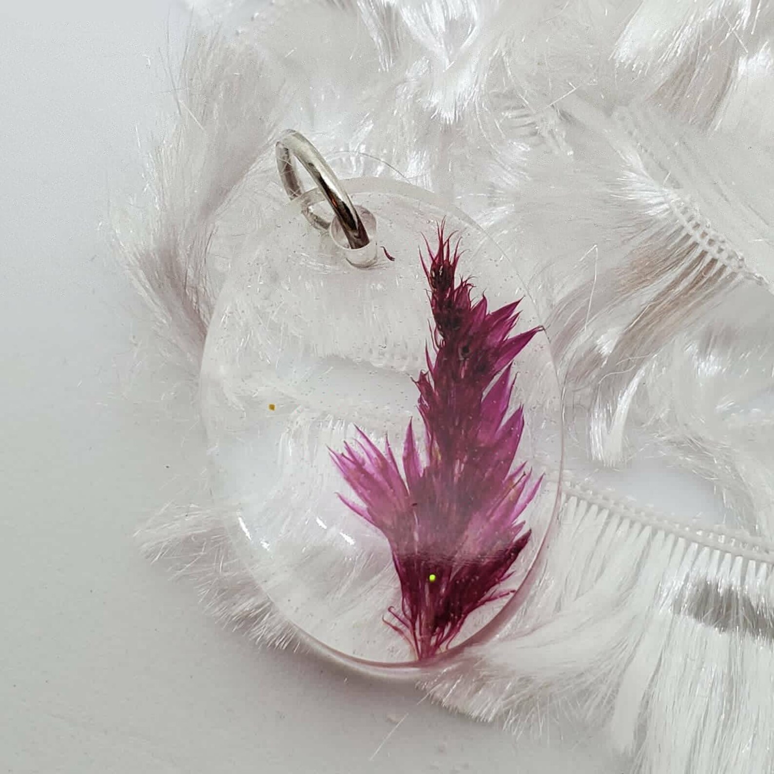 Feathery Flowers Encased in Resin Oval or Rectangular Pendants Etsy