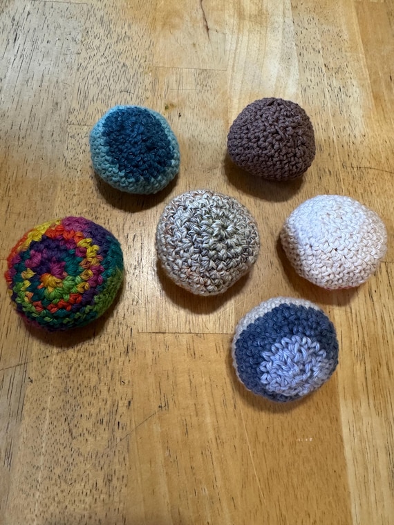 Handmade crochet hacky sack ball