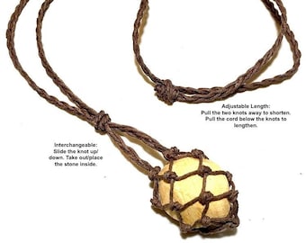 Hemp Macrame Necklace, Empty Stone Holder Knotted Net: Small, Medium, Large, X-Large