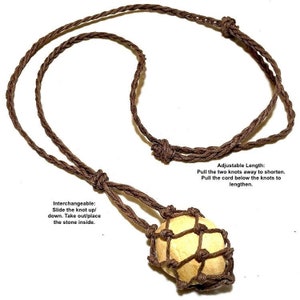 Hemp Macrame Necklace, Empty Stone Holder, Interchangeable Stone Necklace, Adjustable Length, Hemp Cord: Natural, Brown & Black String
