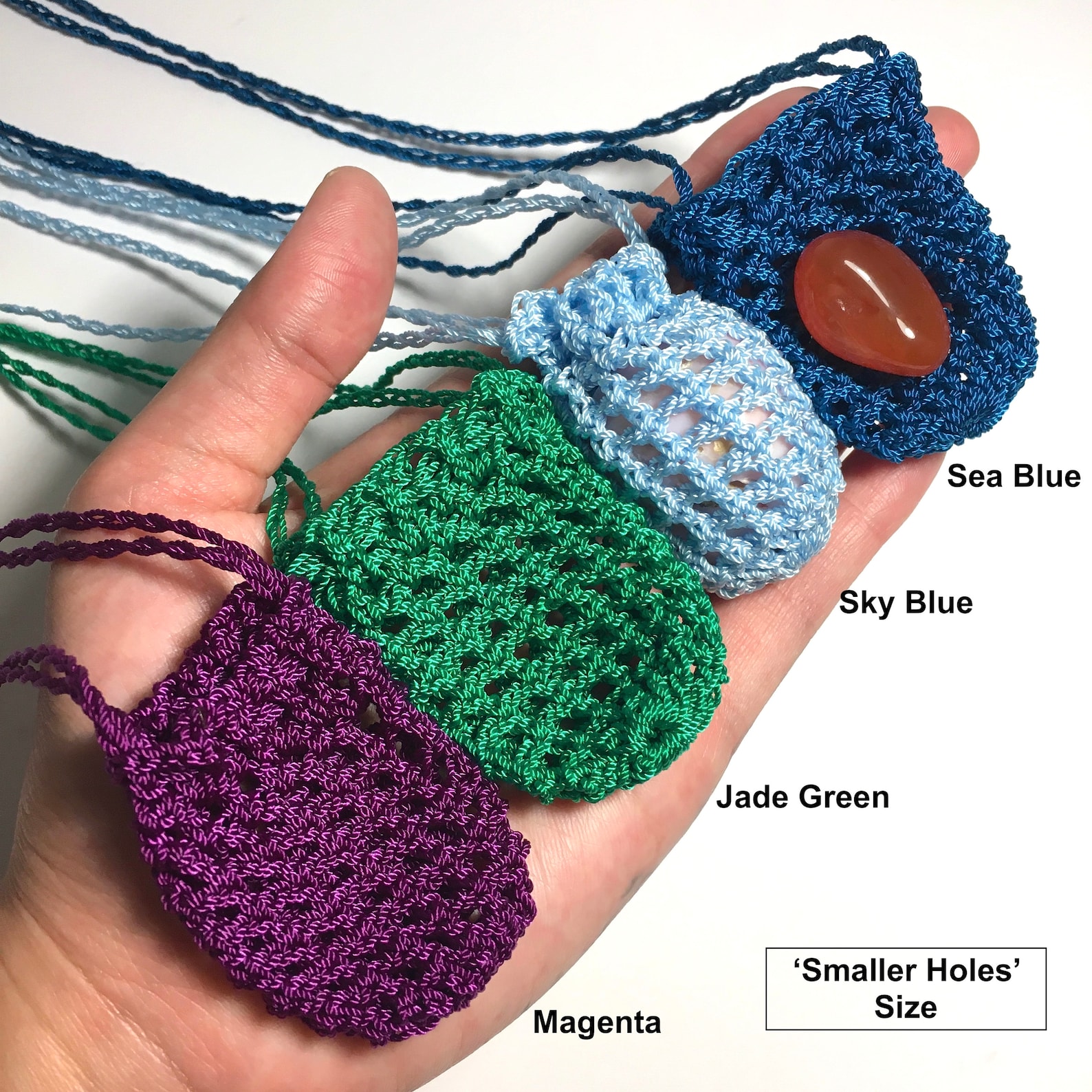 Crochet Pouch Necklace Crystals Pouch Necklace Adjustable Etsy