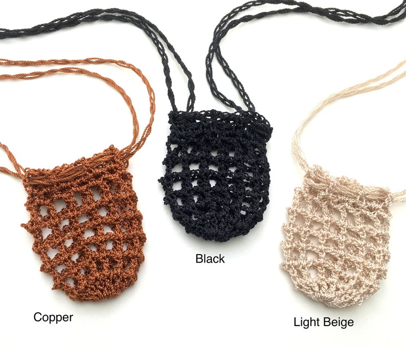Crochet Pouch Necklace Crystals Pouch Necklace Adjustable Etsy