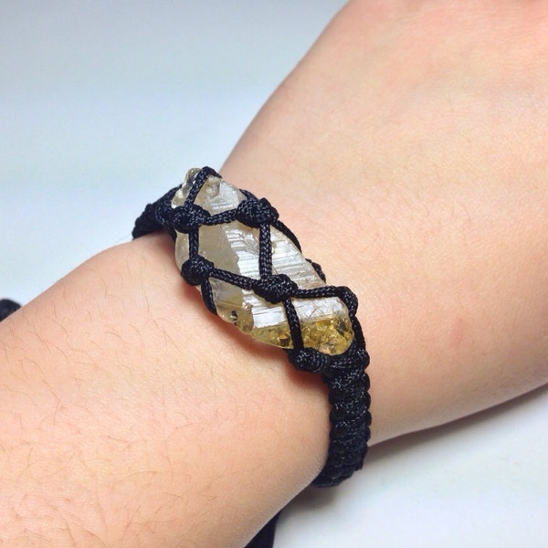 Citrine Bracelet, Rough Citrine Gemstone Macrame Jewelry, Adjustable Macrame Bracelet,