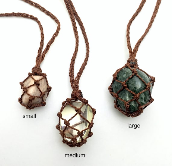 Crystal Holder Net Necklace, Knotted Nylon or Hemp, Adjustable Length
