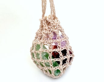 Crochet Pouch Necklace, Crystals Medicine Bag Basket, Stone Holder