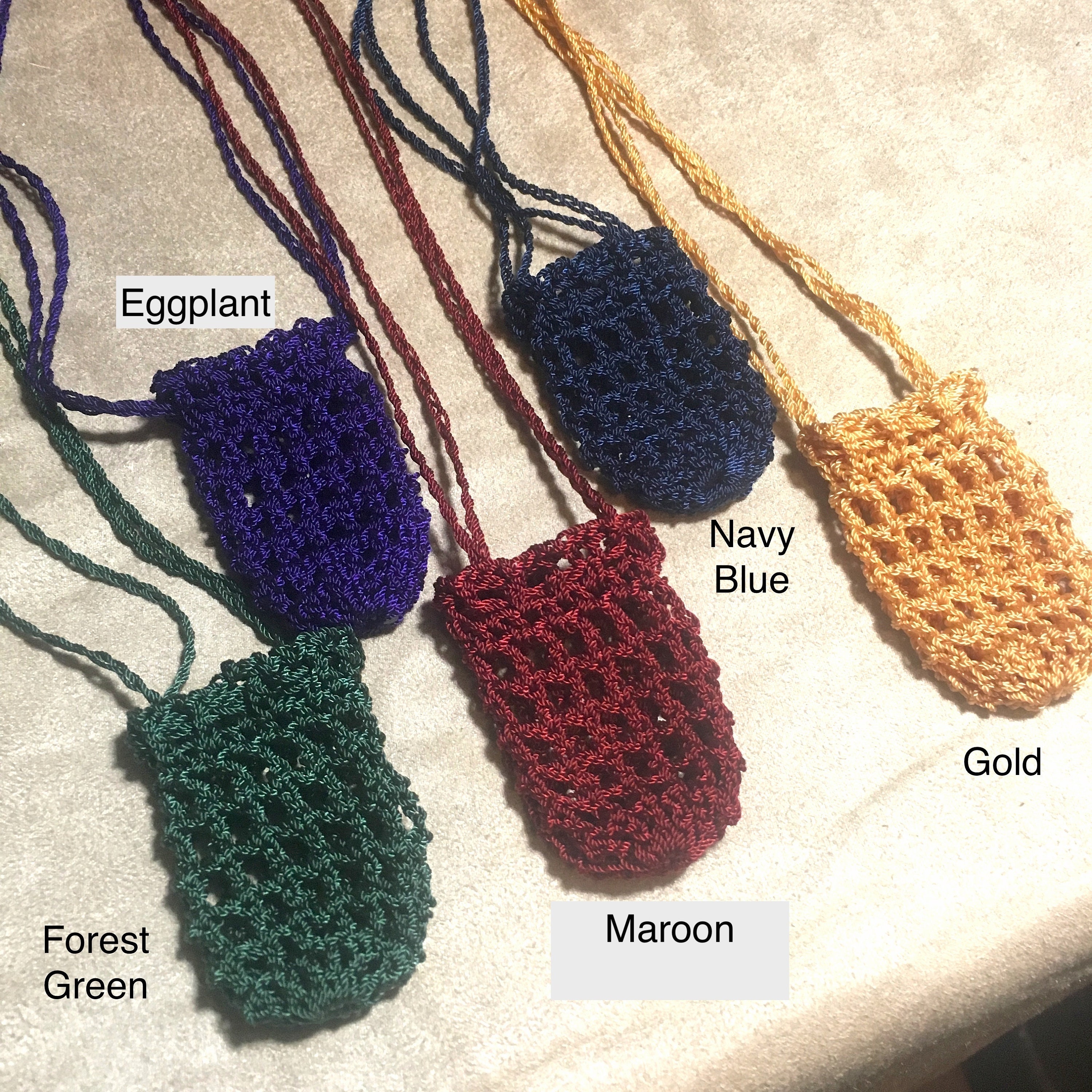 Crochet Pouch Necklace Crystals Pouch Necklace Adjustable Etsy Australia