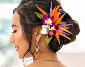 Tropical flower hair accessory, Bird of Paradise, Wedding Headpiece, Bridal hair clip, Hawaiian flower, Bridal hair comb, Beach wedding