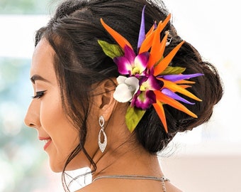 Wedding Headpiece, hair accessory, Bird of Paradise, Silk hair orchids, Bridal hair clip, Hawaiian flower, Bridal hair comb, Beach wedding