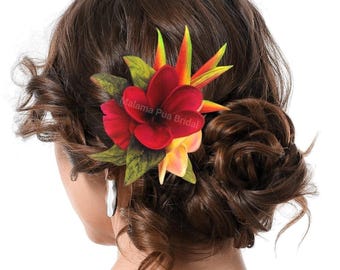 Tropical Flower Hair Clip, hair accessory, Plumeria & Heliconia, Bridal Hair Flower, Beach Wedding Headpiece, Hawaiian flower for hair