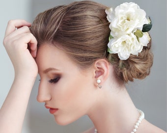 Fleur de GARDENIA HAIR, pince à cheveux tropicale, accessoire de cheveux de mariage, morceau de cheveux de mariée, plage, casque de mariée, fleur hawaïenne, fascinateur