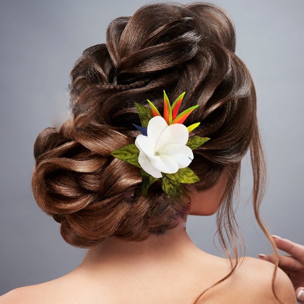 Wedding Headpiece, Tropical hair accessory, Bridal hair comb, Bird of Paradise, Plumeria, Fascinator, Hawaii flower, Beach, Bridal hair clip