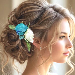 Hochzeit Haarkamm, Haarschmuck, Türkis Orchidee, Ivory Rose, Tropische Seidenhaarblumen, Braut Haarkamm, Hawaiianer, Fascinator, Strand