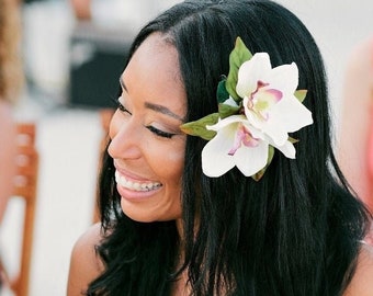 Wedding Headpiece, Hair accessory, Bridal Hair flower, White silk orchid Hair clip, fascinator, Hair comb, Beach, Hawaiian flower clip, pin