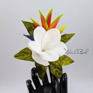 Hawaiian Hair Flower, hair accessory, Wedding headpiece, Bridal hair comb, Heliconia & Plumeria, Tropical flower clip,Beach Bridal hair clip