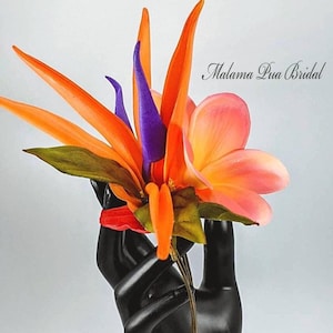 Tropical Headpiece, Hair Accessory, Bird of Paradise, custom hair clip, plumeria, silk flower, Beach, fascinator Wedding hair flower, Hawaii