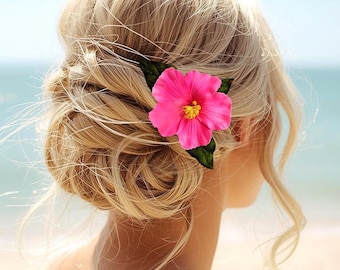 Hibiscus Hair clip, Beach Wedding hair accessory, Tropical hair flower, Wedding Headpiece, Hawaiian hair clip, Bridal hair comb
