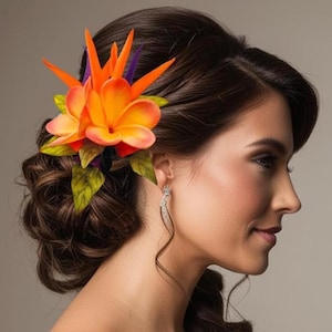 Tropischer Haarschmuck, Paradiesvogel, Haarclip nach Wahl, Plumeria, Seidenblume, Strand, Fascinator, Hochzeit Haarblume, Hawaiianische Blume