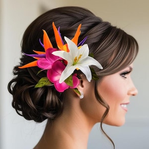 Paradiesvogel Hochzeit Kopfschmuck, Tropischer Hawaii Haarkamm, Seidenhaarblume, Haarkamm für die Braut, Fascinator, Strand Haarschmuck