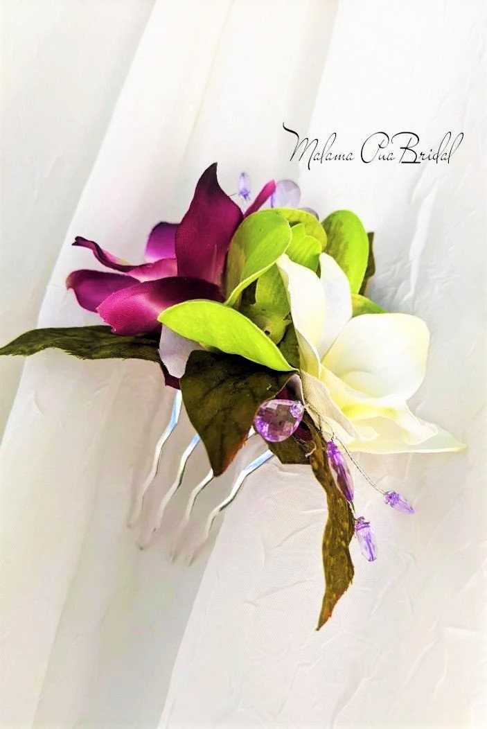 Bridal Hair Flowers, Hair accessory, silk orchid hair flowers, Tropical flowers, Bridal hair comb, Beach, Wedding Headpiece, Hawaiian flower