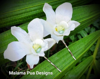 Silk Orchid Hair Accessory, Bridal Flower hair pins, Beach Wedding, Wedding Hair clip, Tropical Headpiece, Silk hair flower, Hawaiian flower